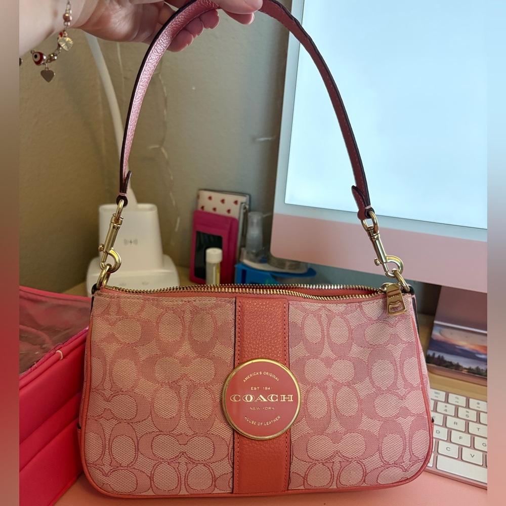 Coach Pink and Coral Signature Shoulder Bag